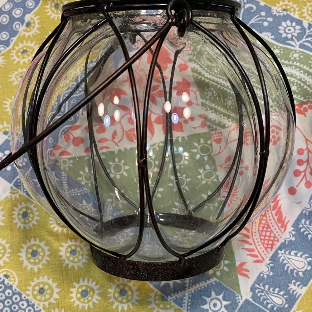 Sonoma Coppery Black Wire Glass Tea Light Holder Lantern Pair